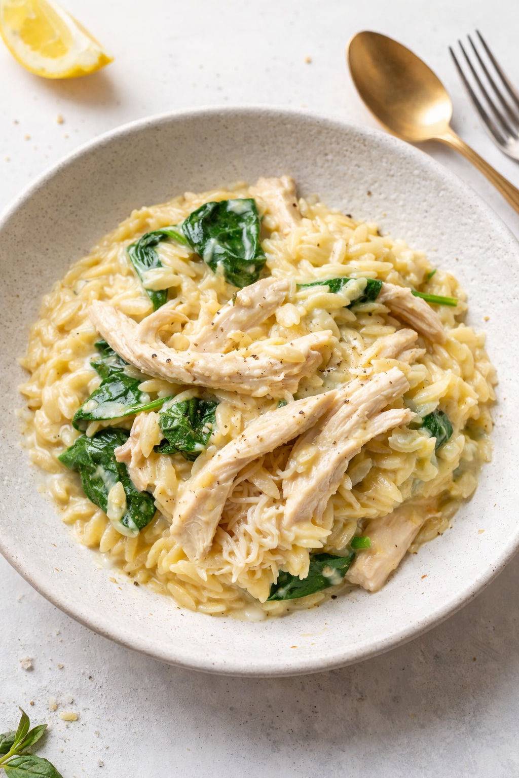 Lemon Orzo and Rotisserie Chicken Skillet