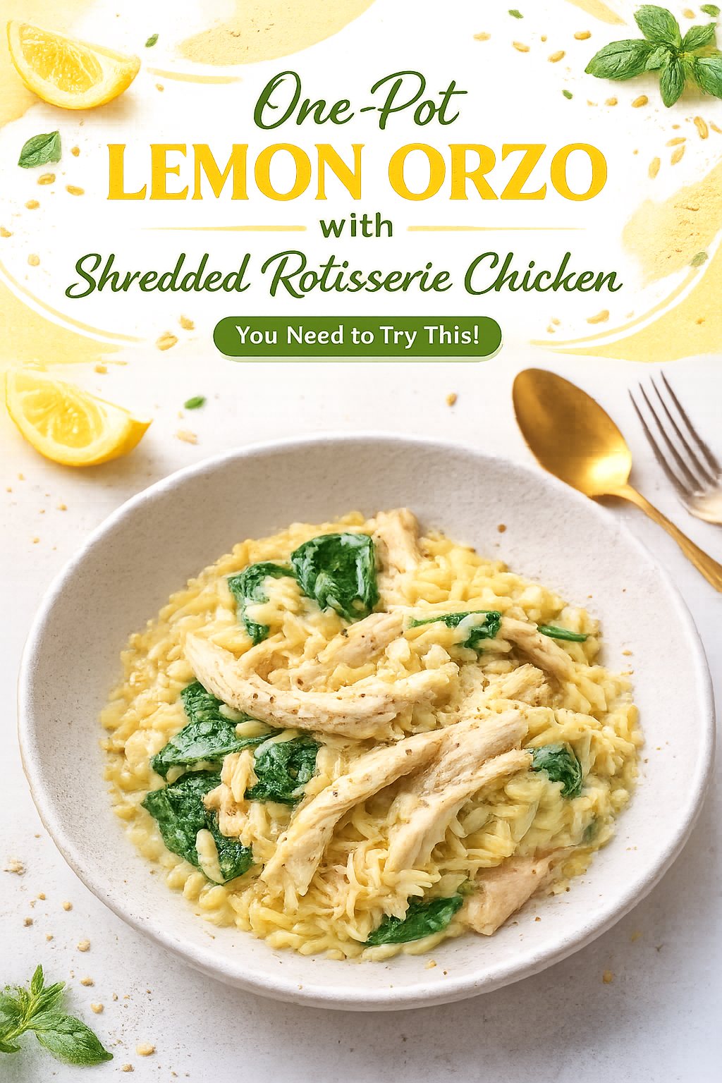 Lemon Orzo and Rotisserie Chicken Skillet