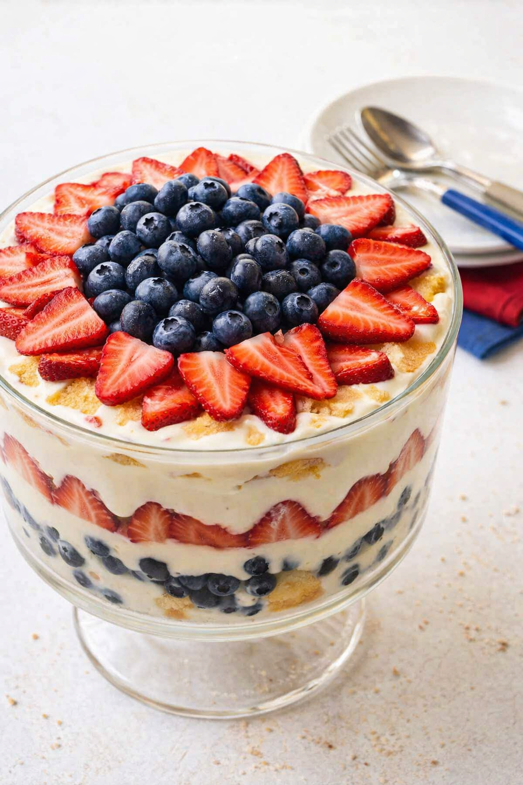 Patriotic Berry Trifle with Cream Layers