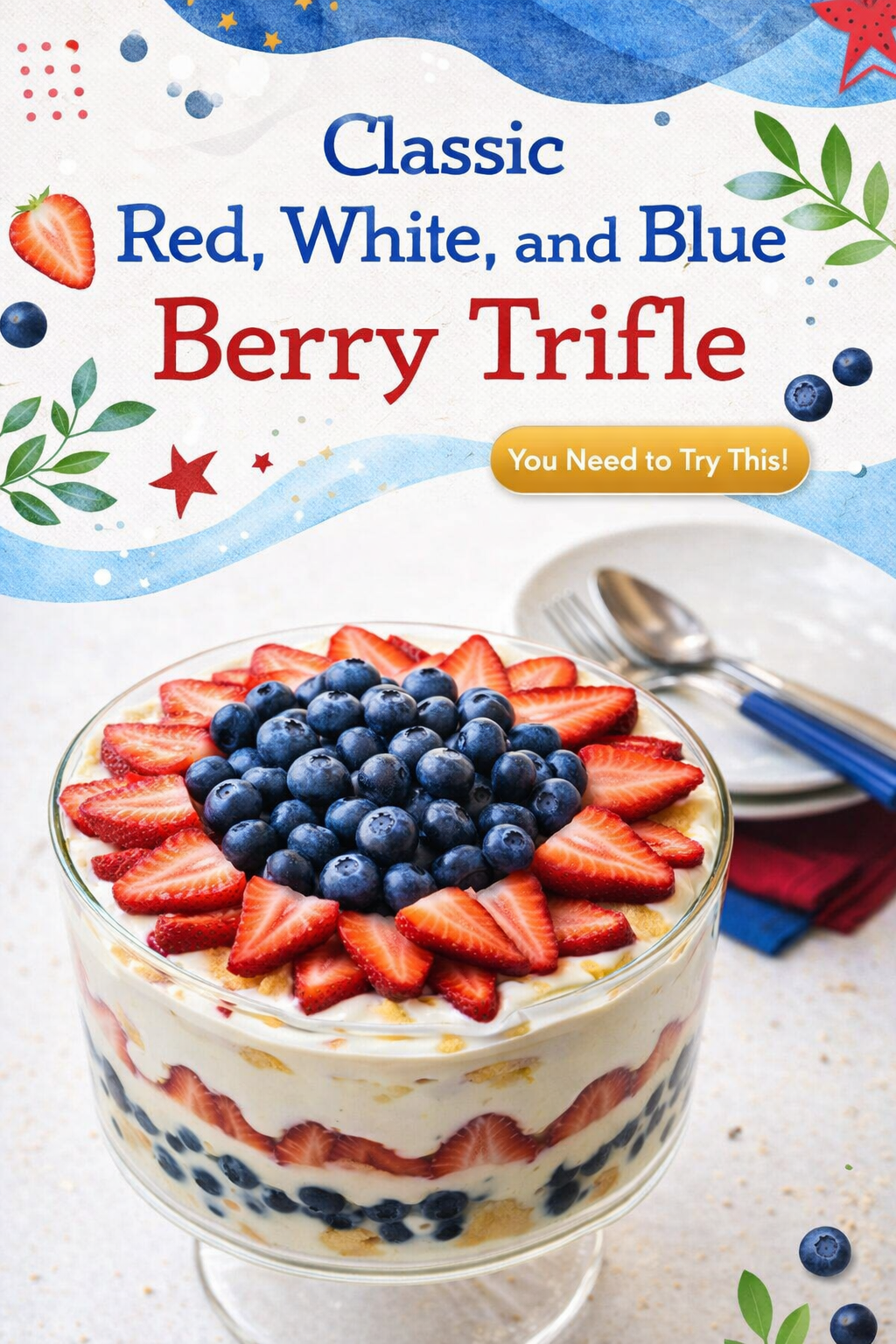Patriotic Berry Trifle with Cream Layers