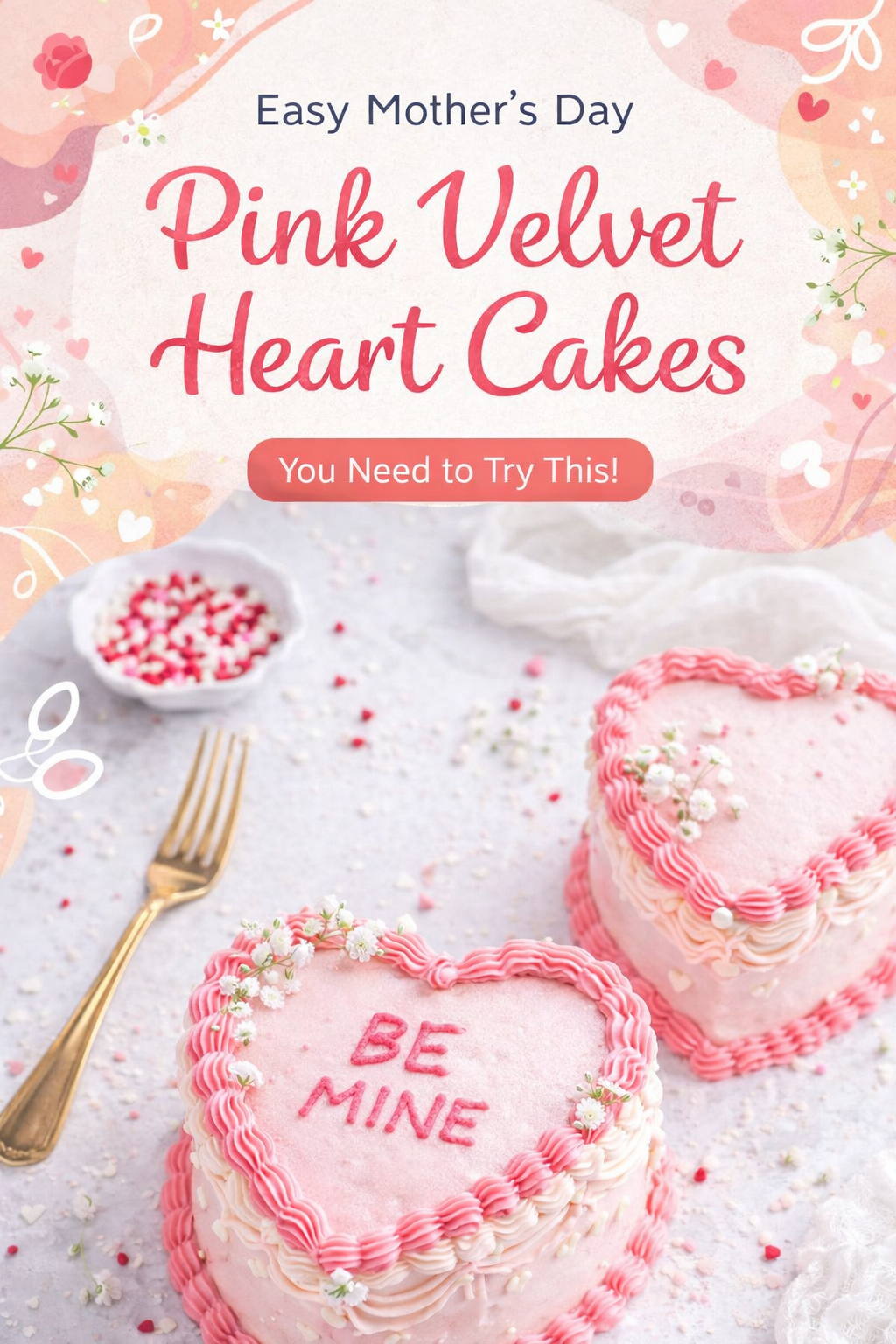 Pink Velvet Heart Cakes for Mom