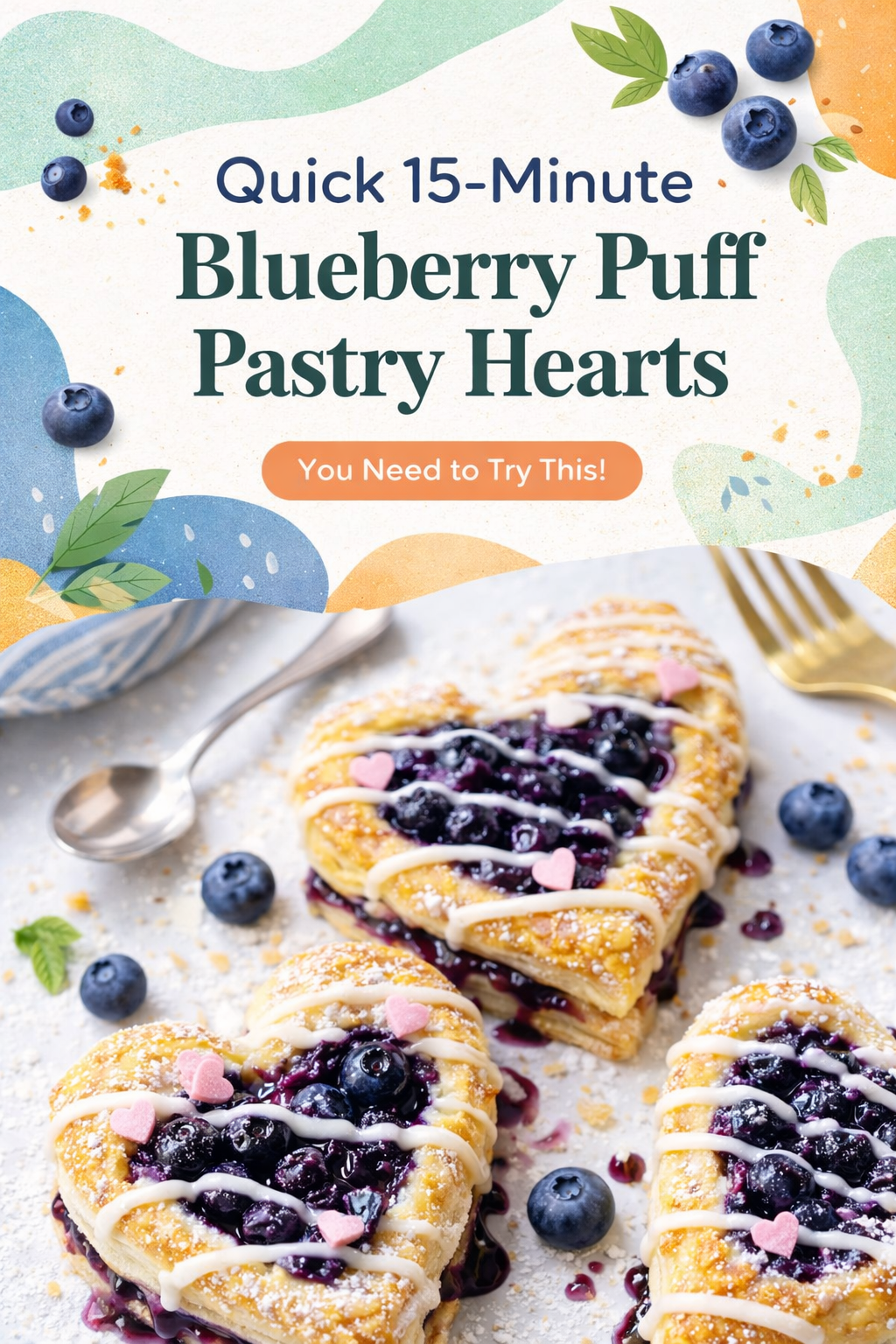 Quick Blueberry Puff Pastry Heart Dessert