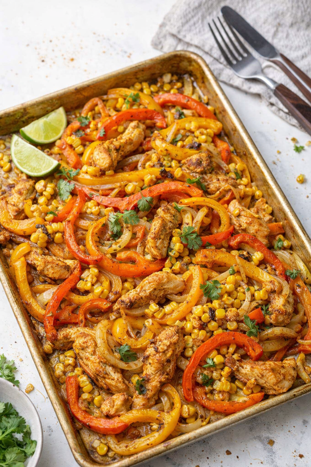 Quick Sheet Pan Fajitas with Corn and Peppers