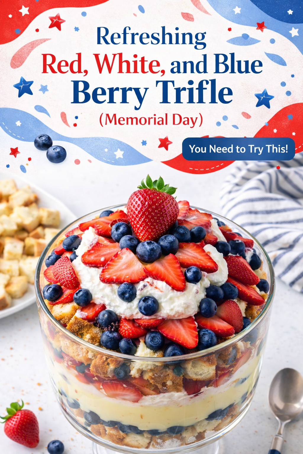 Red, White and Blue Berry Trifle