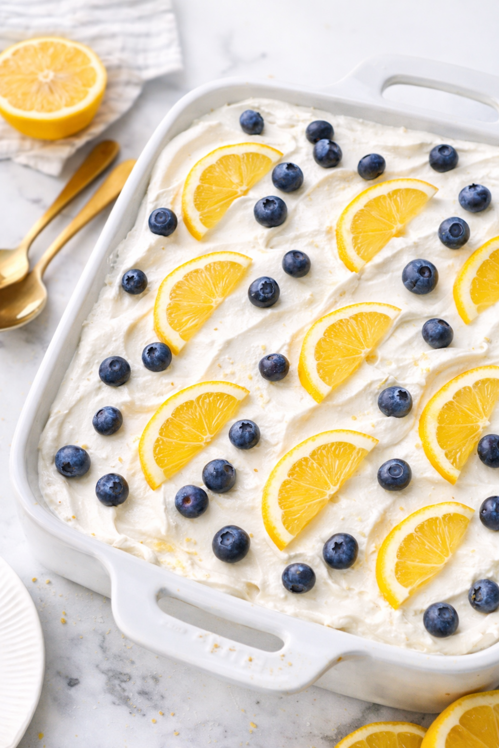 Refreshing Lemon Blueberry No-Bake Cake