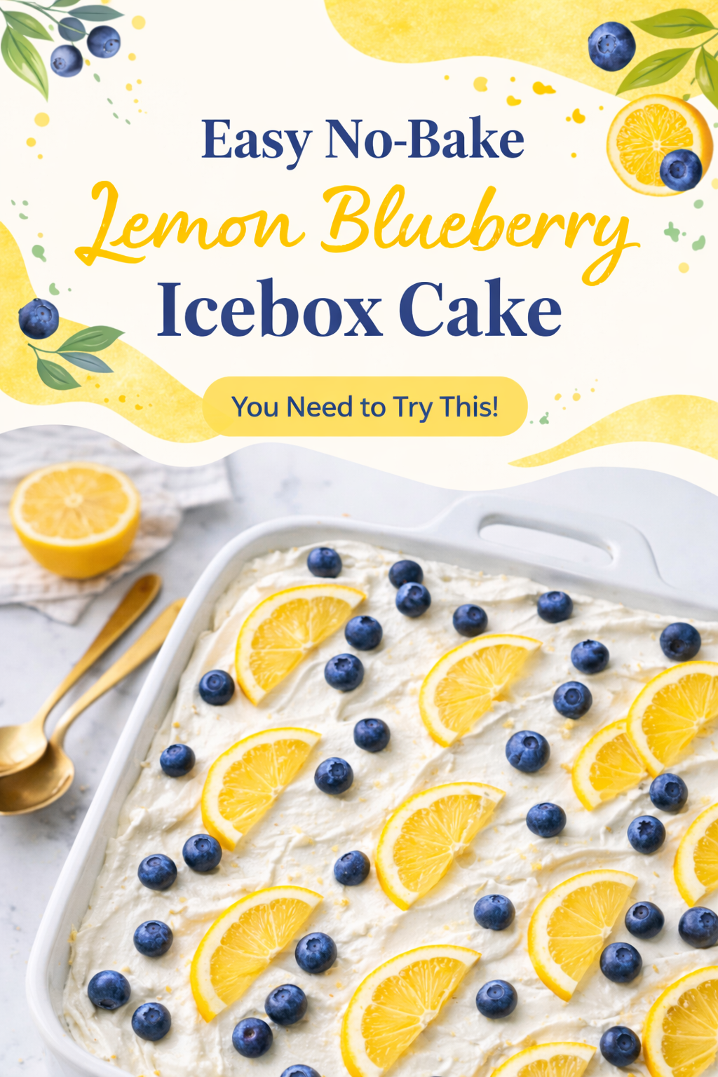 Refreshing Lemon Blueberry No-Bake Cake