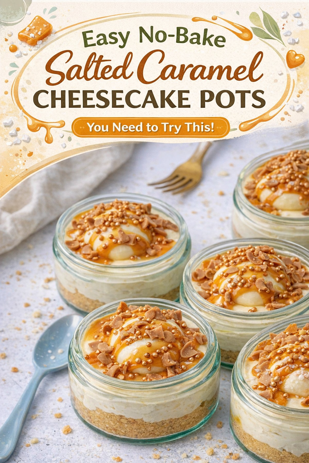 Salted Caramel No-Bake Cheesecake Pots