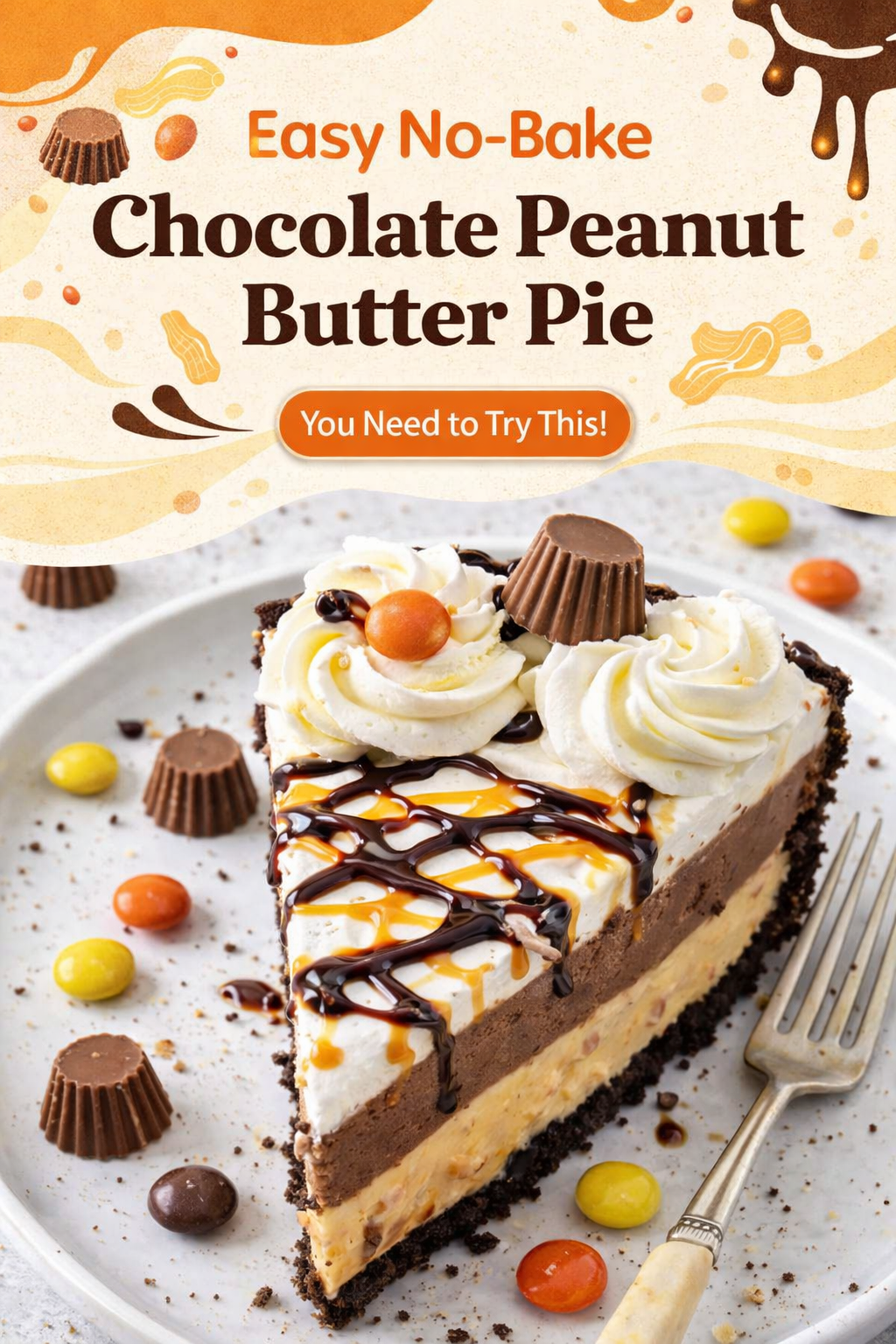Simple No-Bake Chocolate Peanut Butter Pie