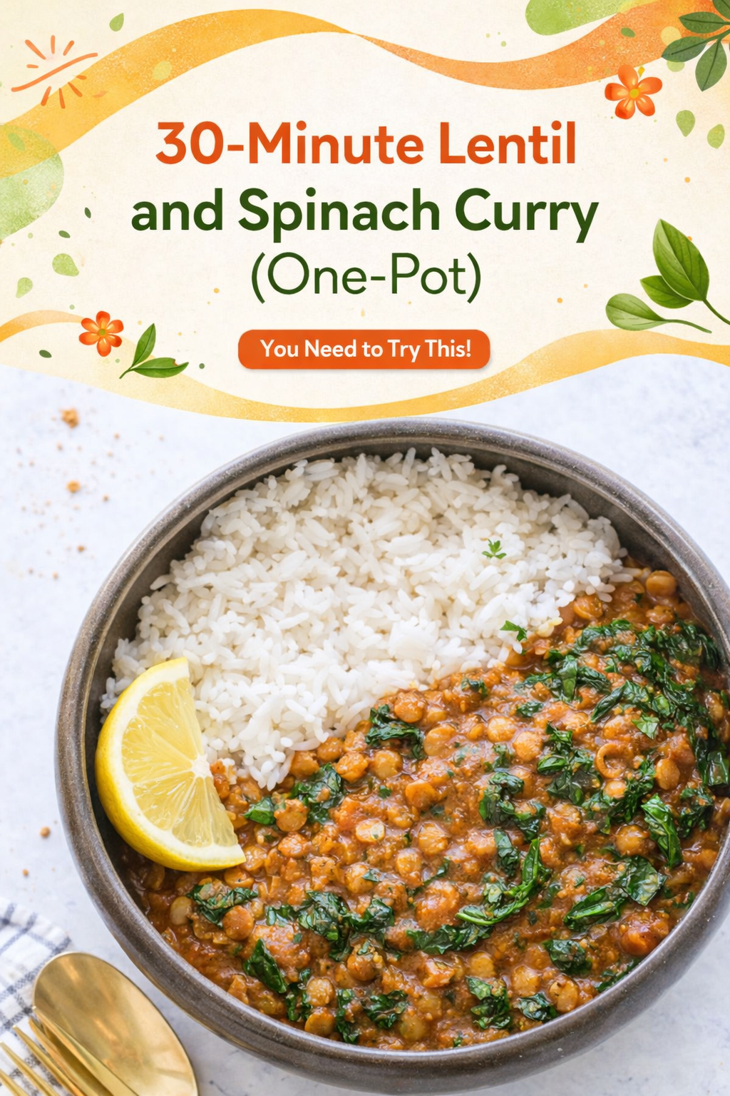 Speedy Lentil Spinach Curry Pot