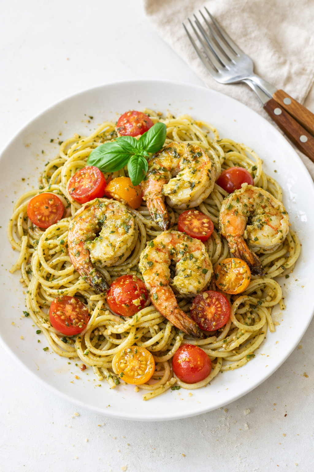 Speedy Shrimp Pesto Pasta Dinner