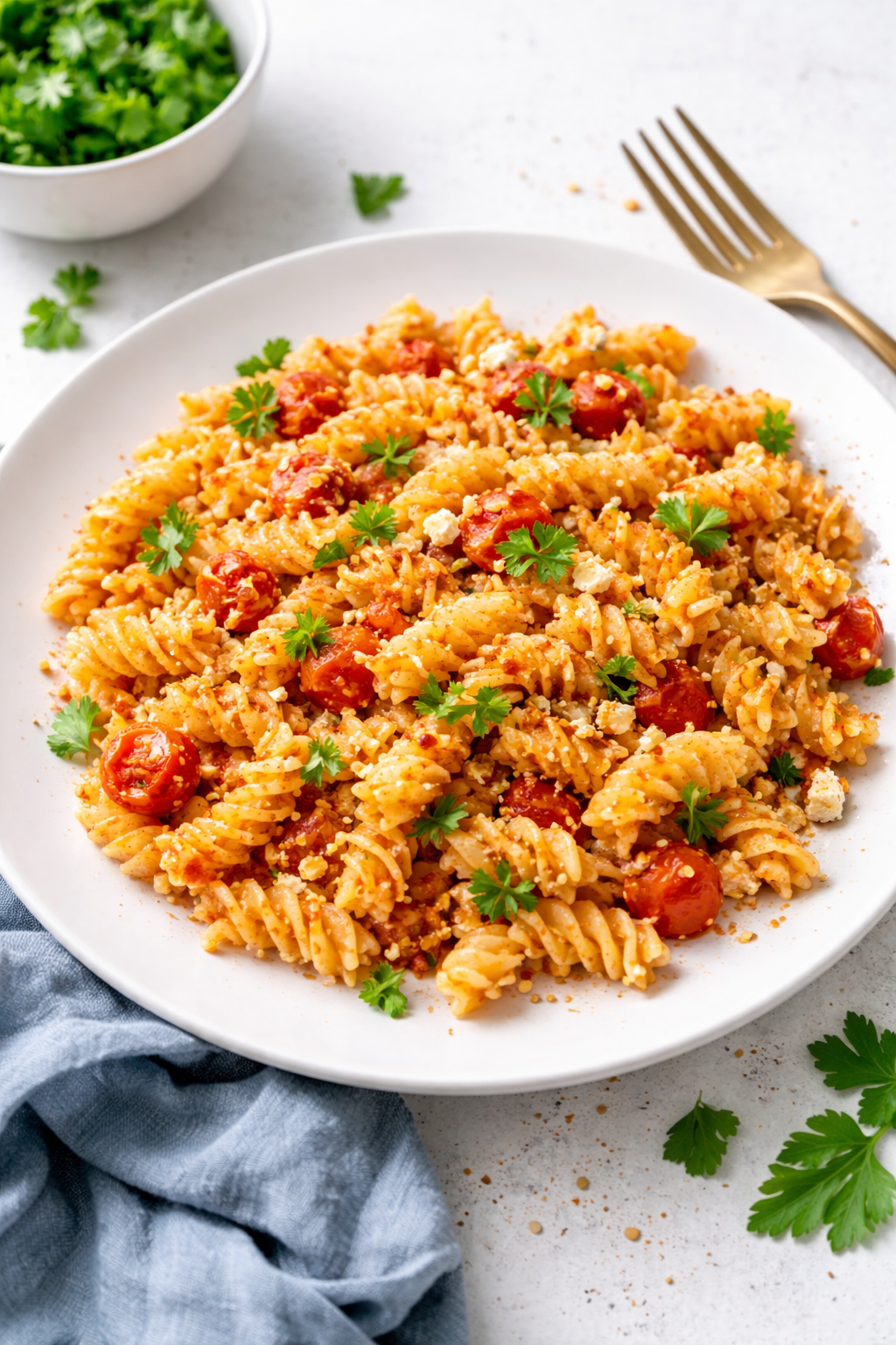 Spring Feta and Tomato Baked Pasta