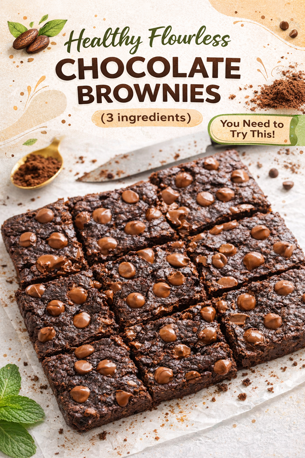 Three Ingredient Flourless Chocolate Brownies