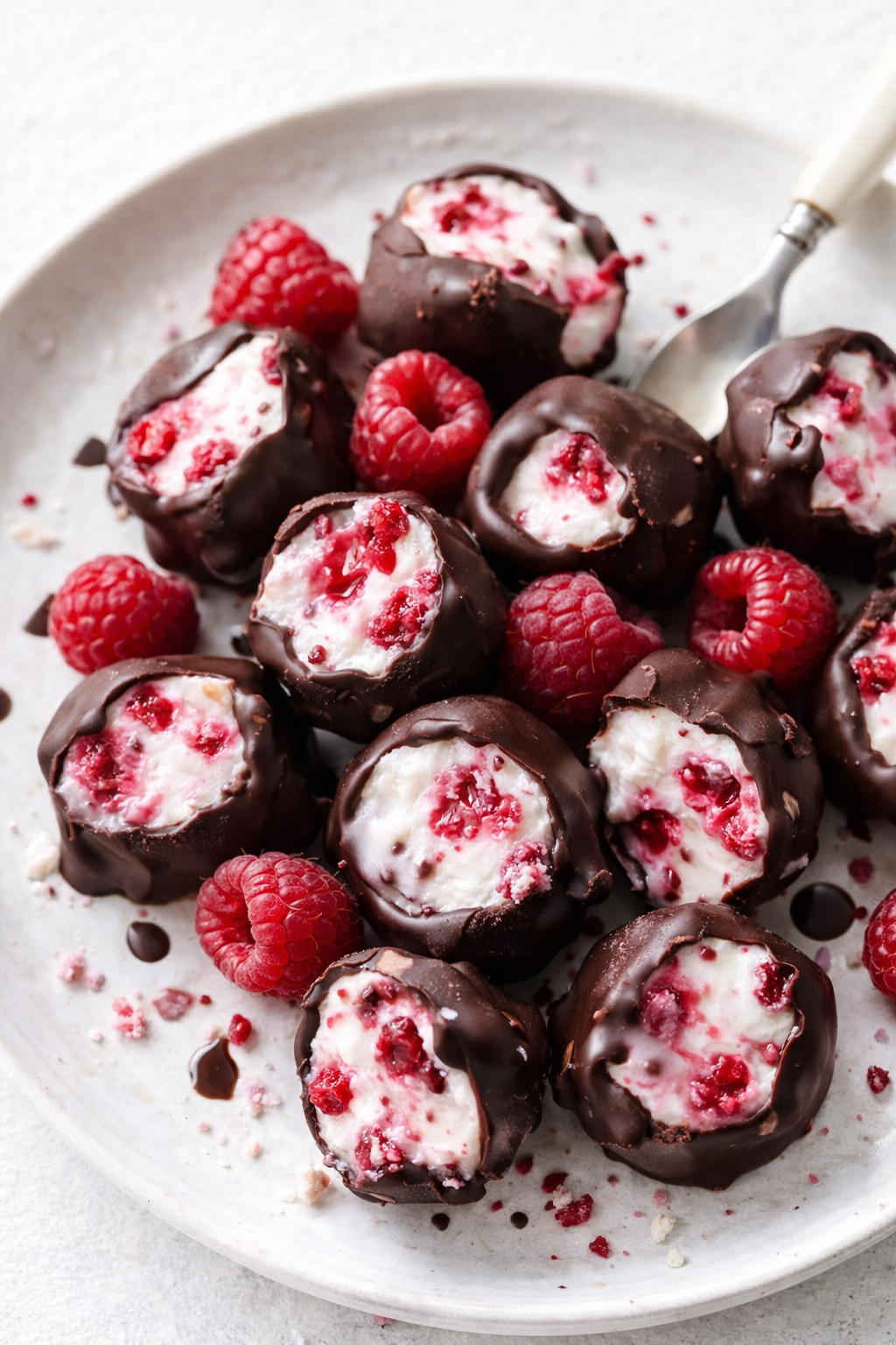 Dark Chocolate Frozen Raspberry Yogurt Bites