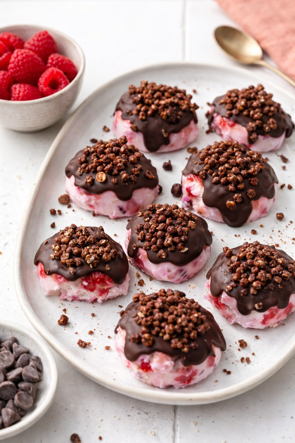 Dark Chocolate Frozen Raspberry Yogurt Bites