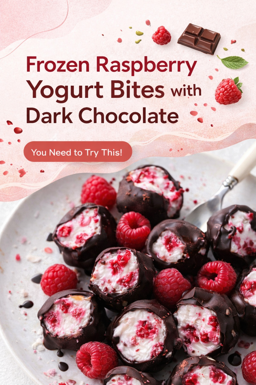 Dark Chocolate Frozen Raspberry Yogurt Bites
