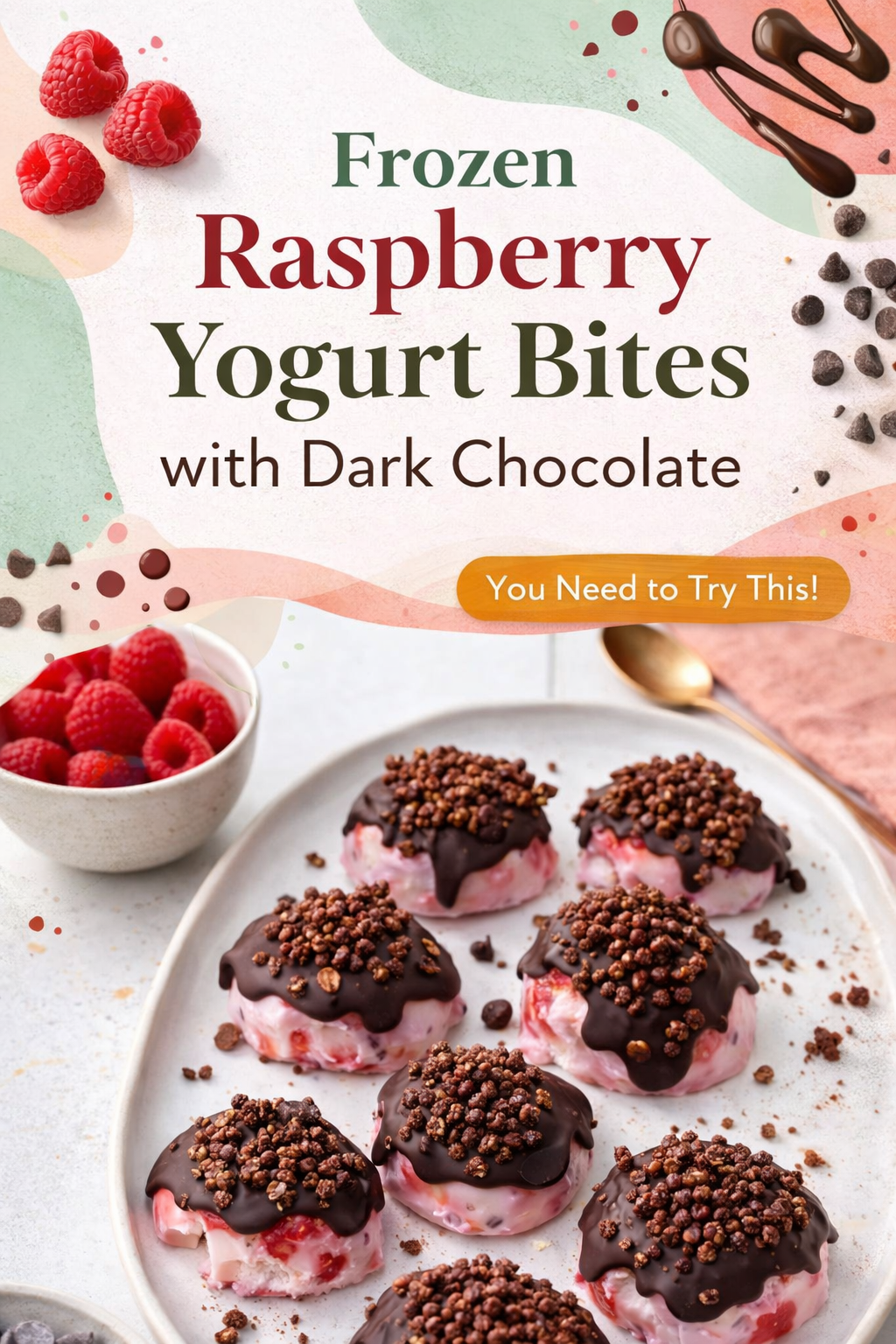 Dark Chocolate Frozen Raspberry Yogurt Bites