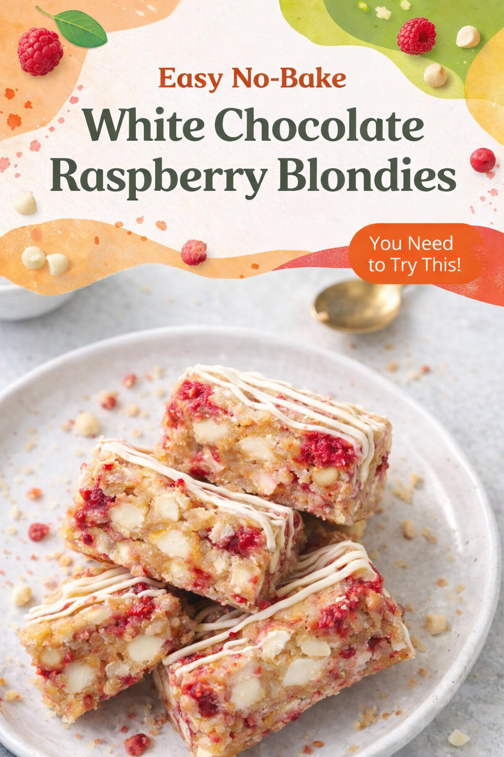 Easy No-Bake White Raspberry Blondie Bars