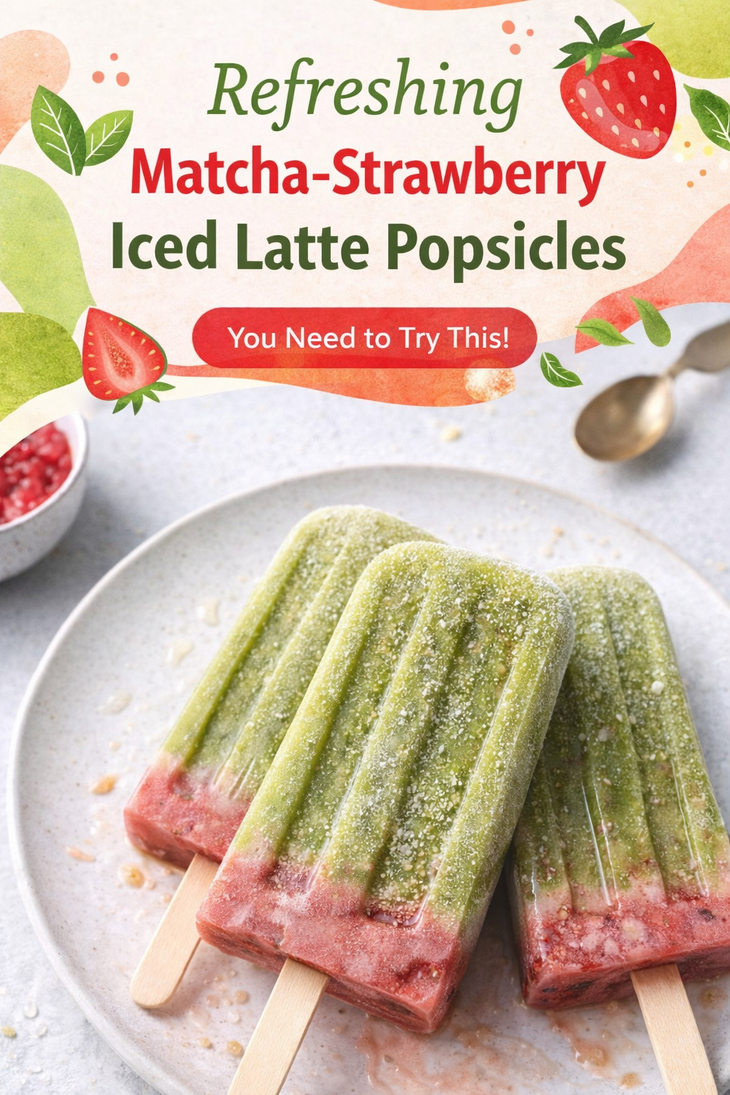 Frozen Matcha Strawberry Latte Treats