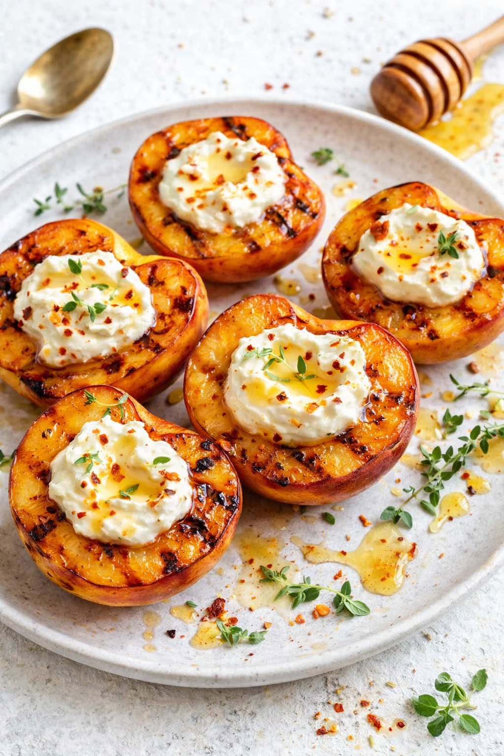 Honey Chili Peach with Mascarpone Cream