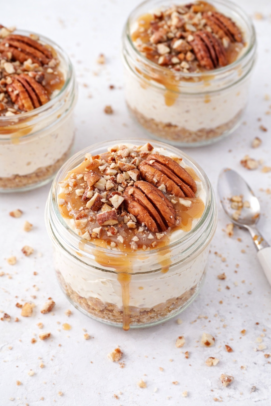 No Bake Caramel Pecan Cheesecake Pots