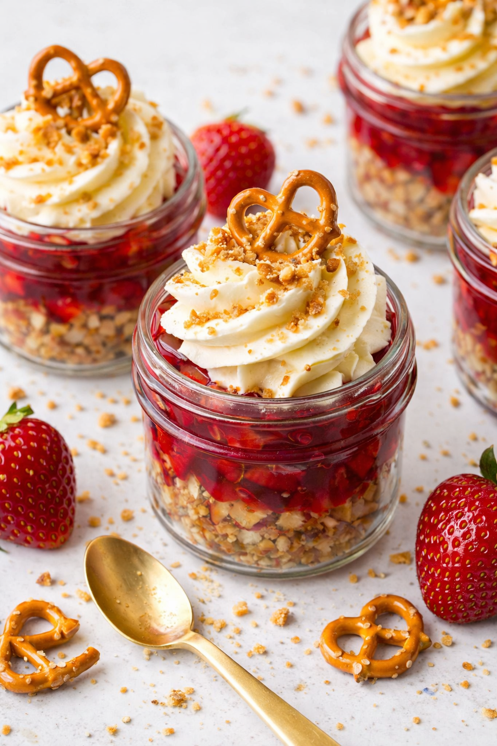 No-Bake Strawberry Pretzel Salad Jar Recipe