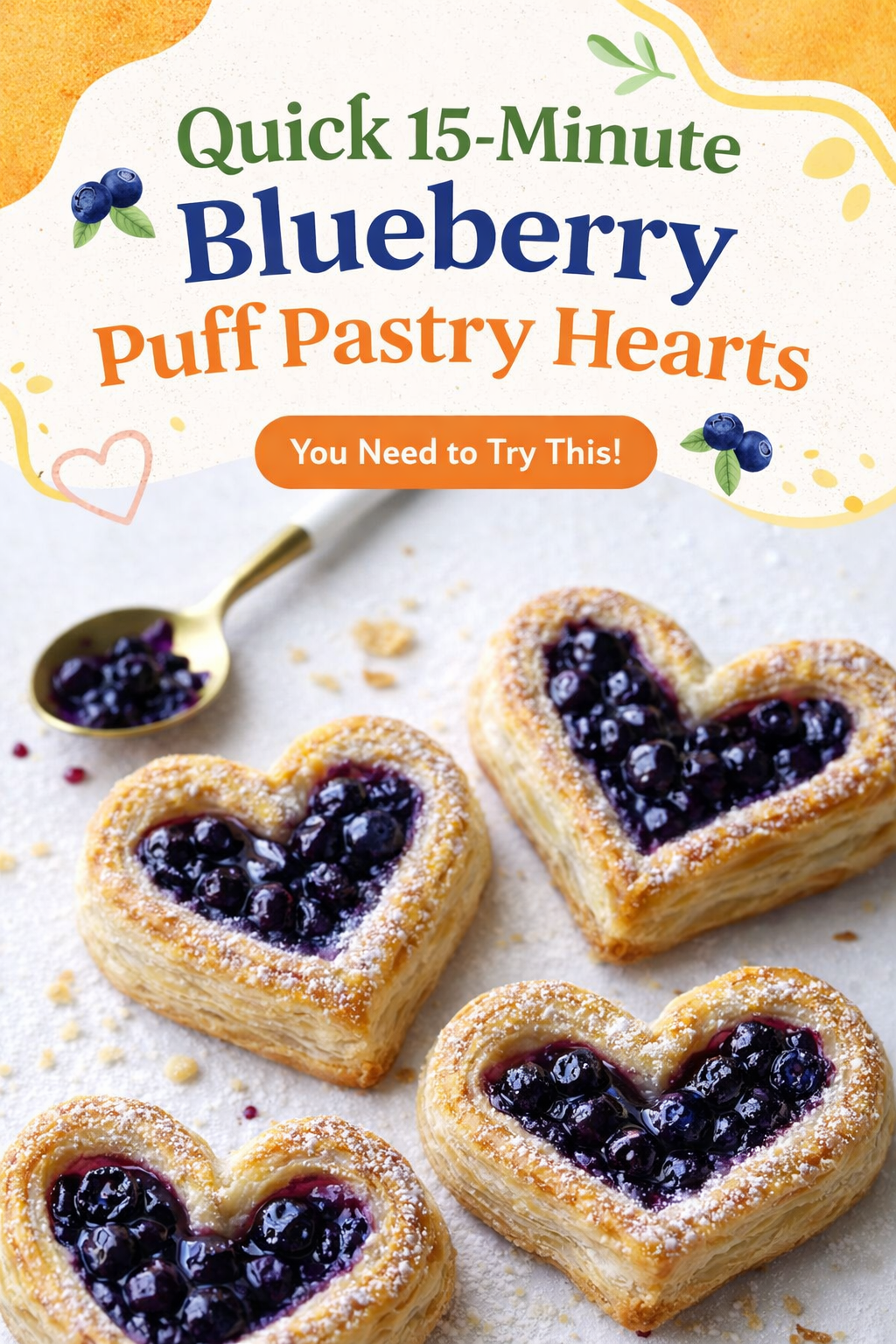 Quick Blueberry Puff Pastry Hearts