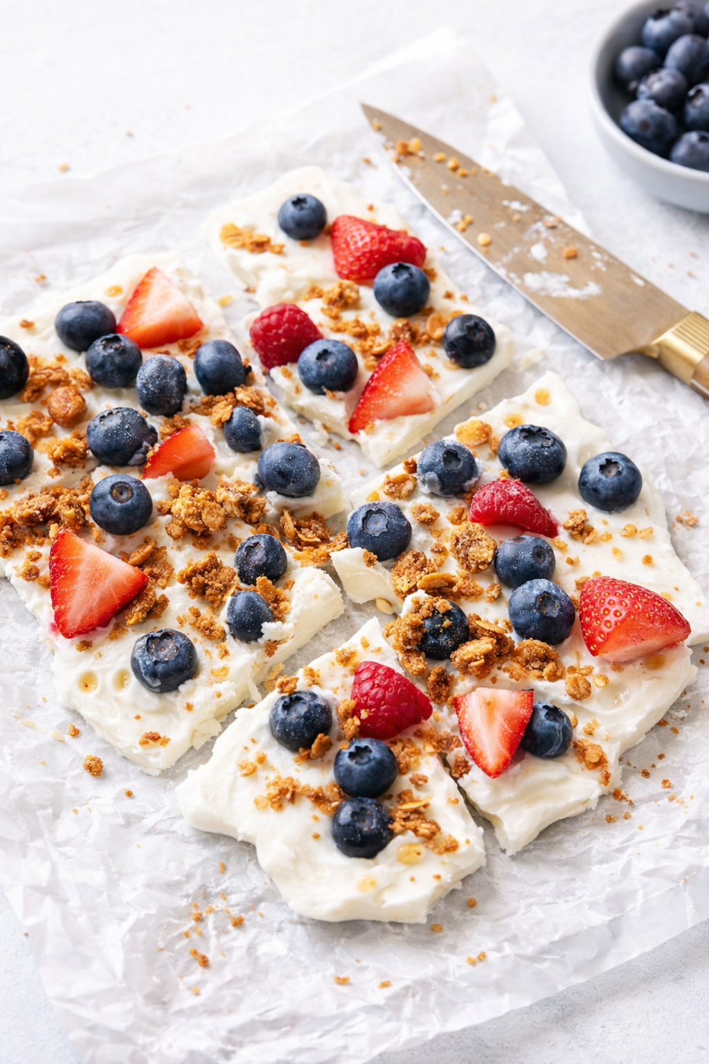 Quick Frozen Yogurt Bark with Berry Crunch