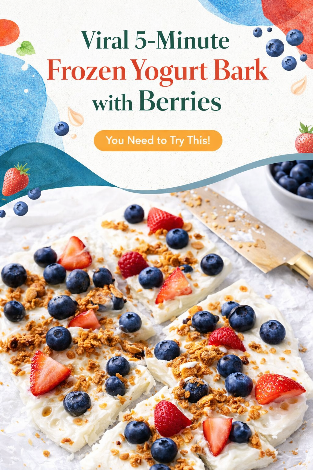 Quick Frozen Yogurt Bark with Berry Crunch