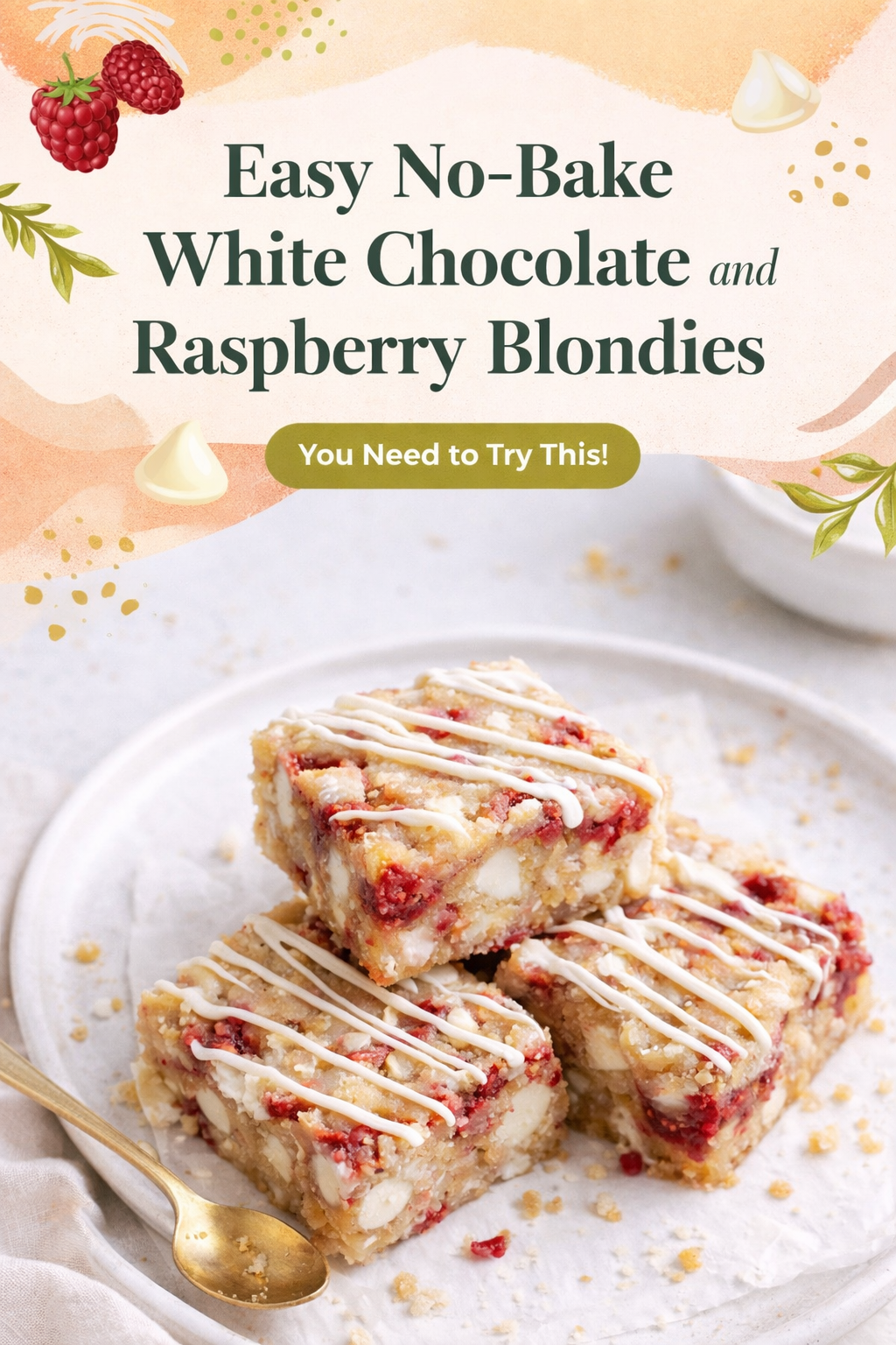 Quick No-Bake White Raspberry Blondies