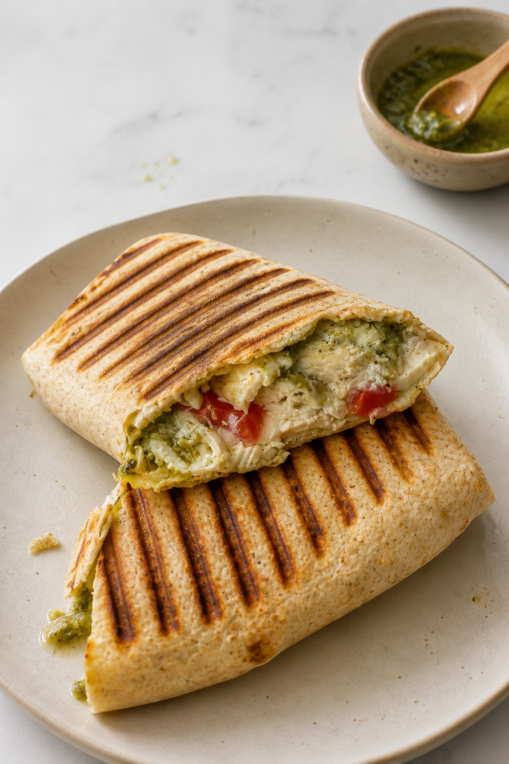 Quick Pesto Mozzarella Chicken Wraps
