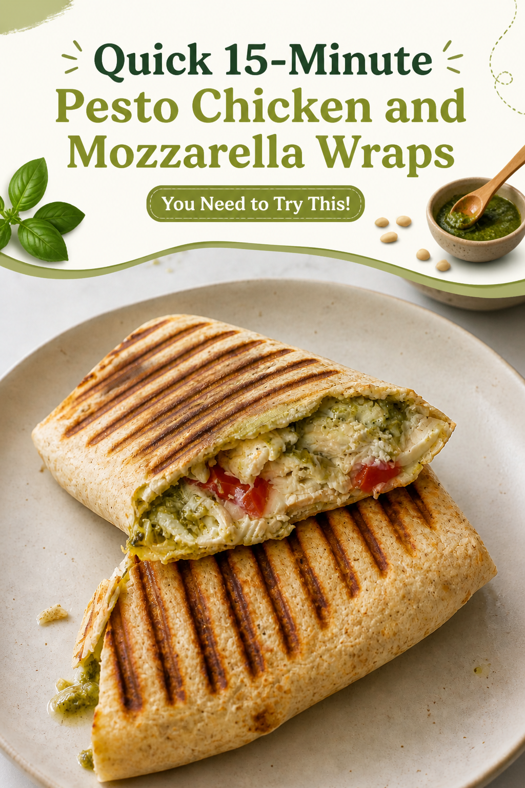 Quick Pesto Mozzarella Chicken Wraps