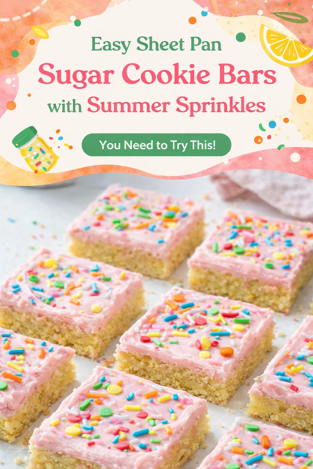 Sheet Pan Sugar Cookie Bars Summer Sprinkles