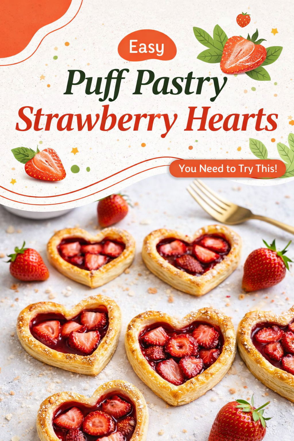 Simple Strawberry Heart Puff Pastry