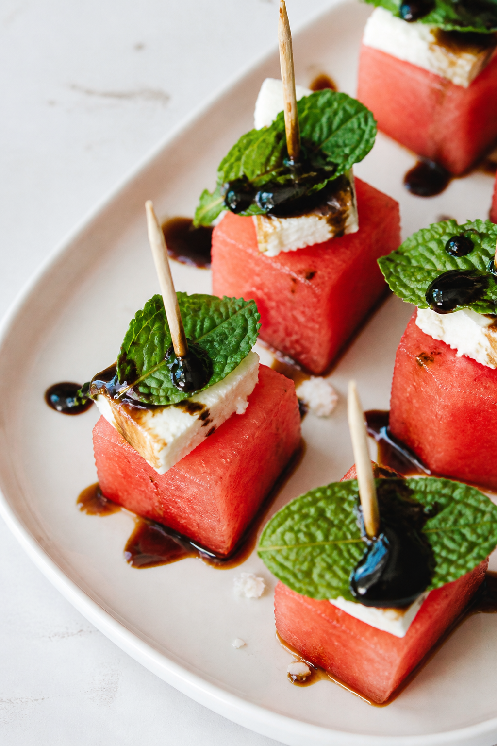 Watermelon Feta Skewers with Balsamic Glaze