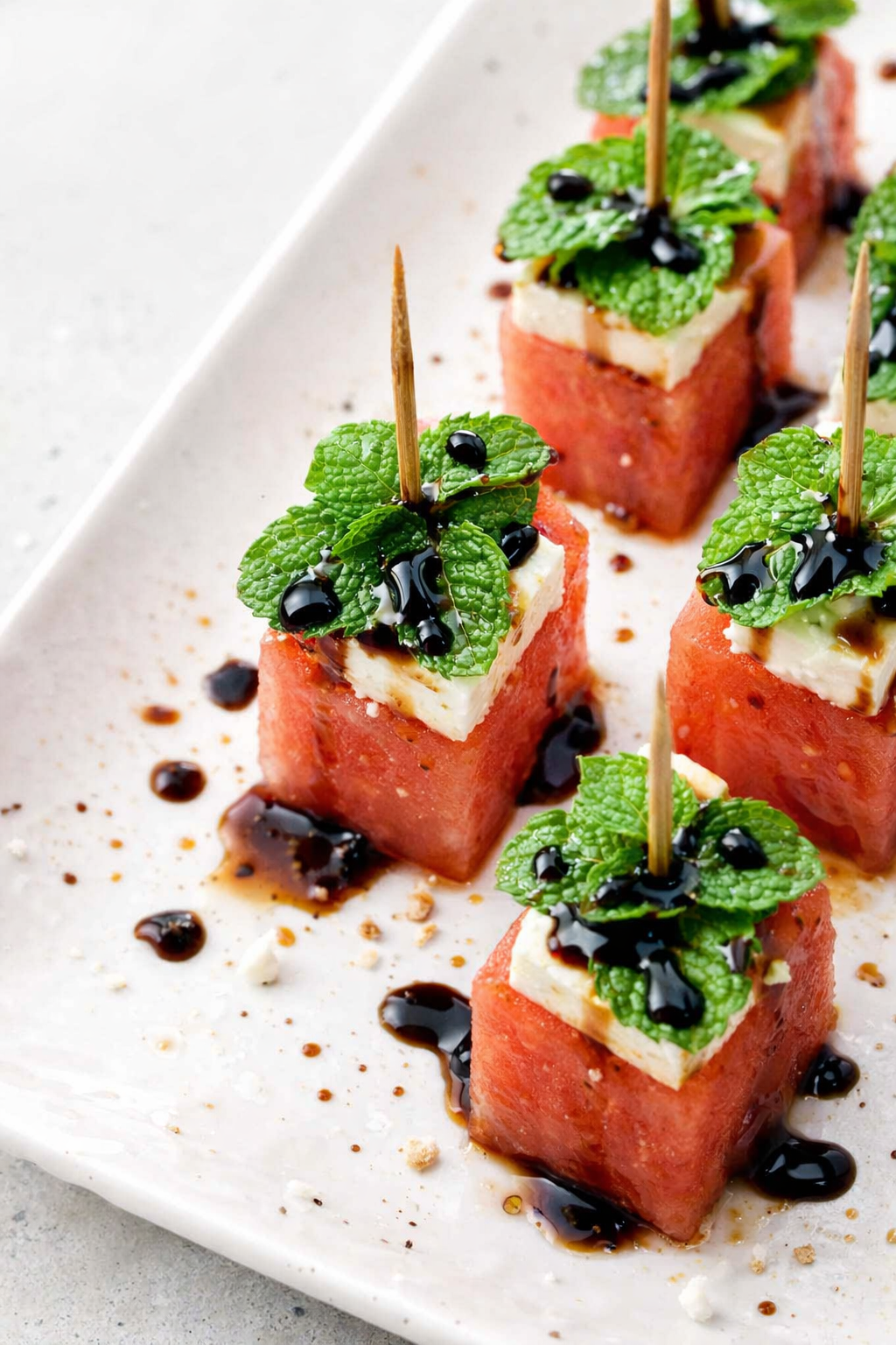 Watermelon Feta Skewers with Balsamic Glaze