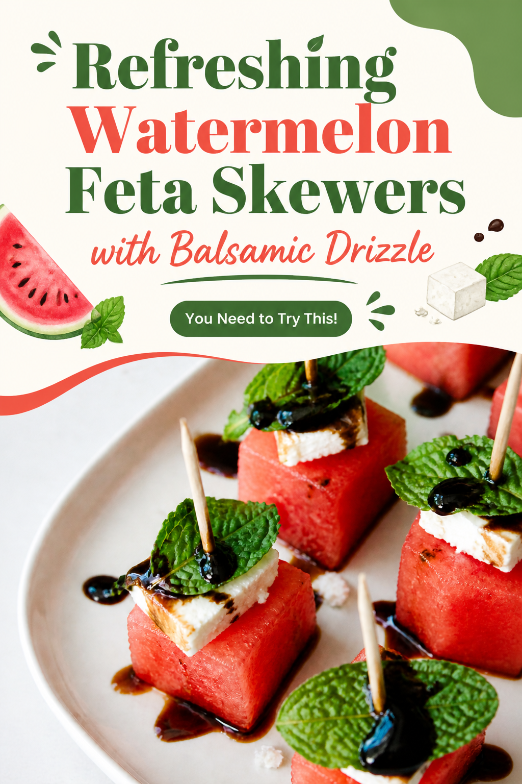 Watermelon Feta Skewers with Balsamic Glaze