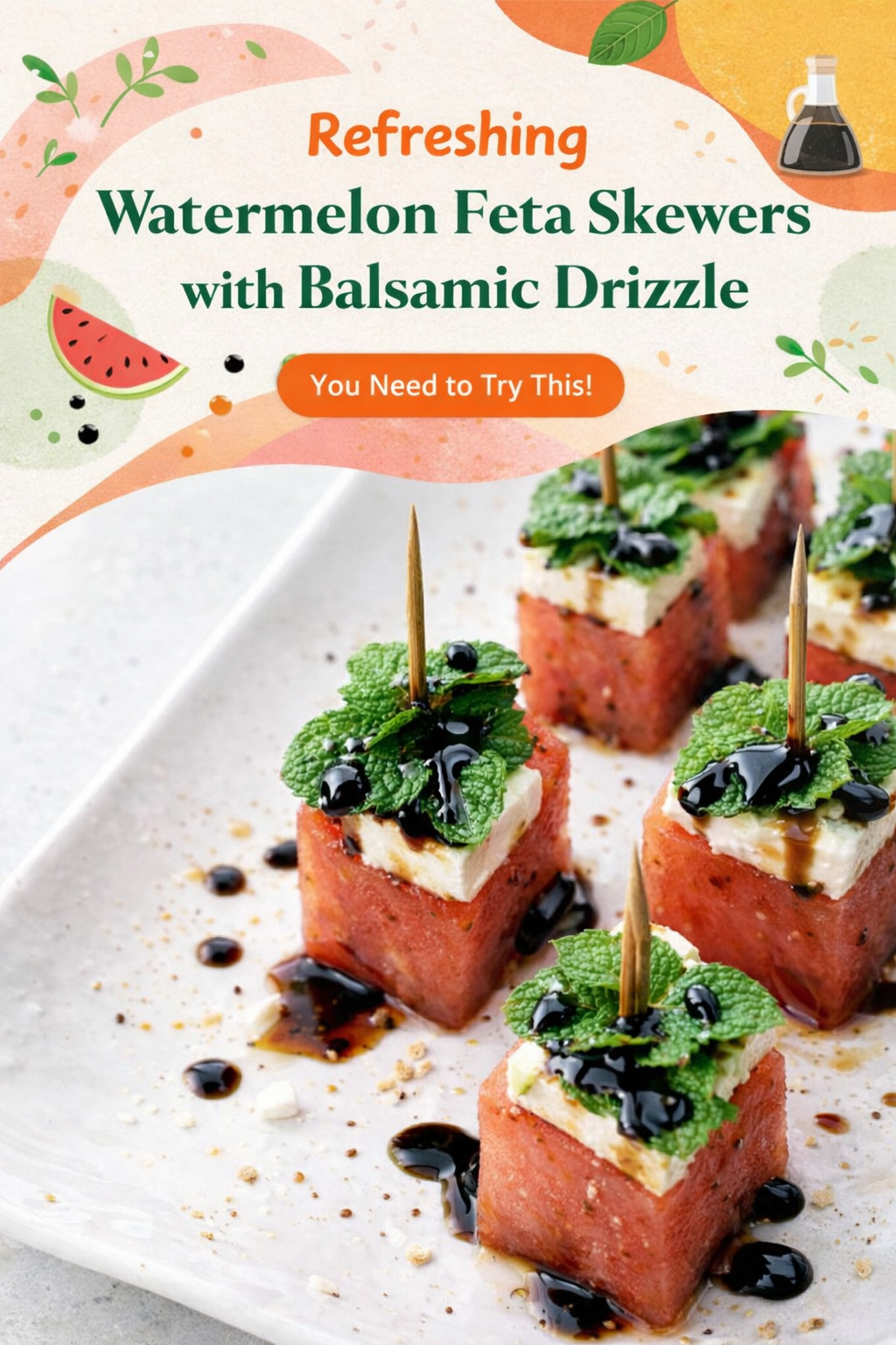 Watermelon Feta Skewers with Balsamic Glaze