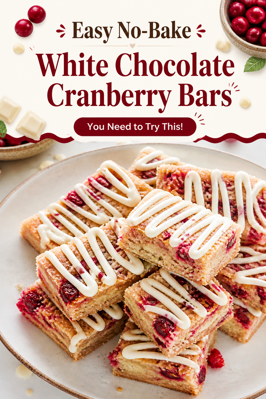 White Chocolate Cranberry No-Bake Quick Bars